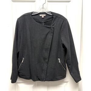 Roz & Ali Women’s 2X Charcoal Moto Jacket Ponte Knit Zipper Plus Size